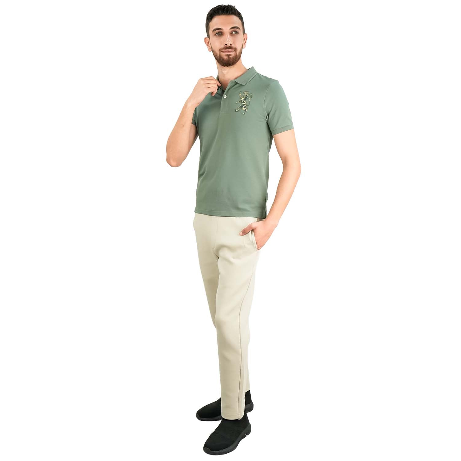 Men's 3D Lion Polo: Slim Fit, Bold Embroidery, Premium Pique