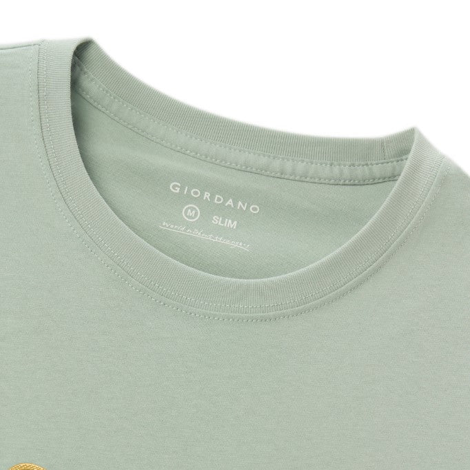 تي شيرت قطني جيرسي بطبعة نحيفة وأكمام قصيرة ورقبة دائرية