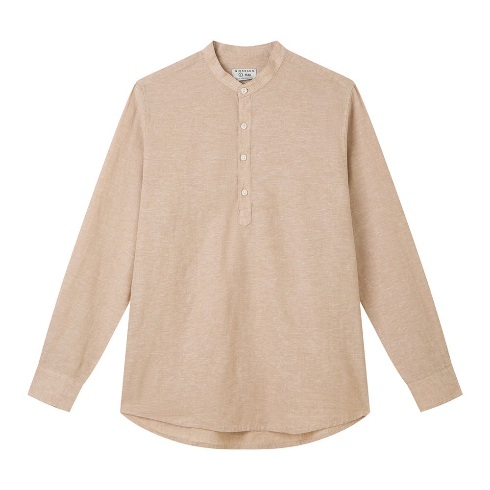 Men's Slim Linen Cotton Band Collar Shirt