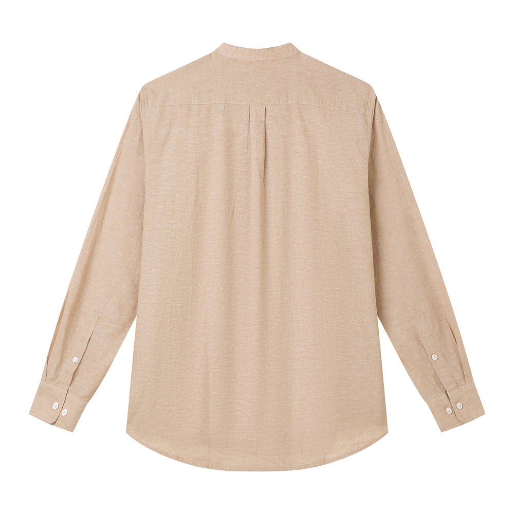 Men's Slim Linen Cotton Band Collar Shirt