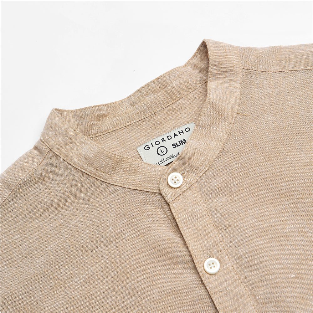 Men's Slim Linen Cotton Band Collar Shirt