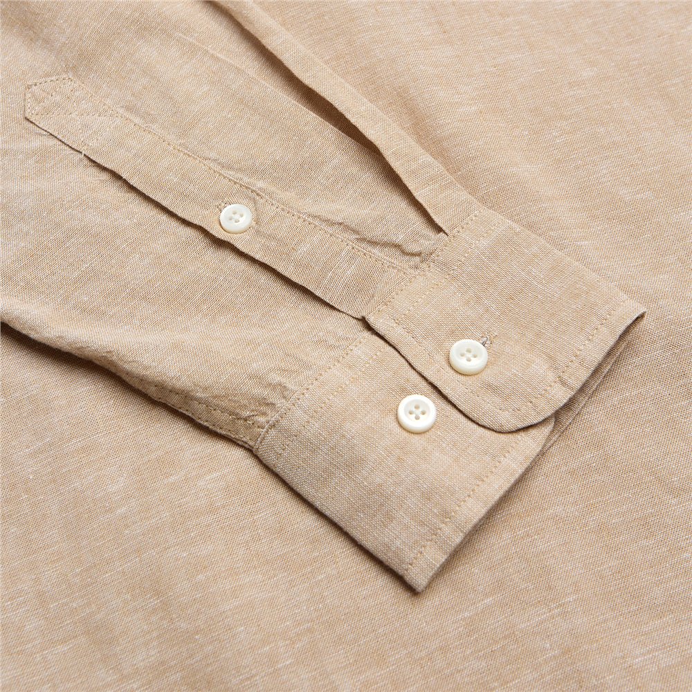 Men's Slim Linen Cotton Band Collar Shirt