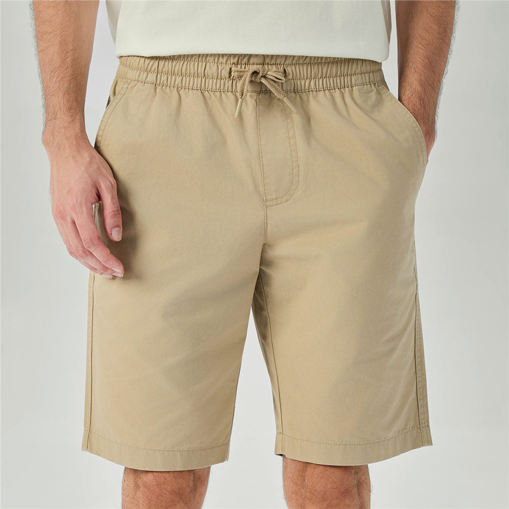 Men's Slim Fit Elastic Waist Bermuda Cotton Twill Mid Rise