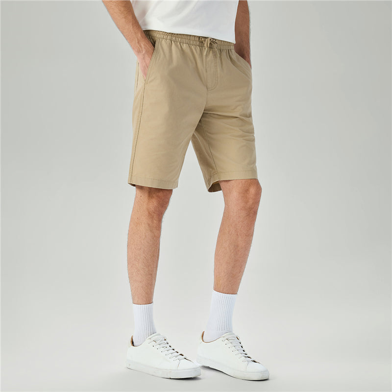 Men's Slim Fit Elastic Waist Bermuda Cotton Twill Mid Rise
