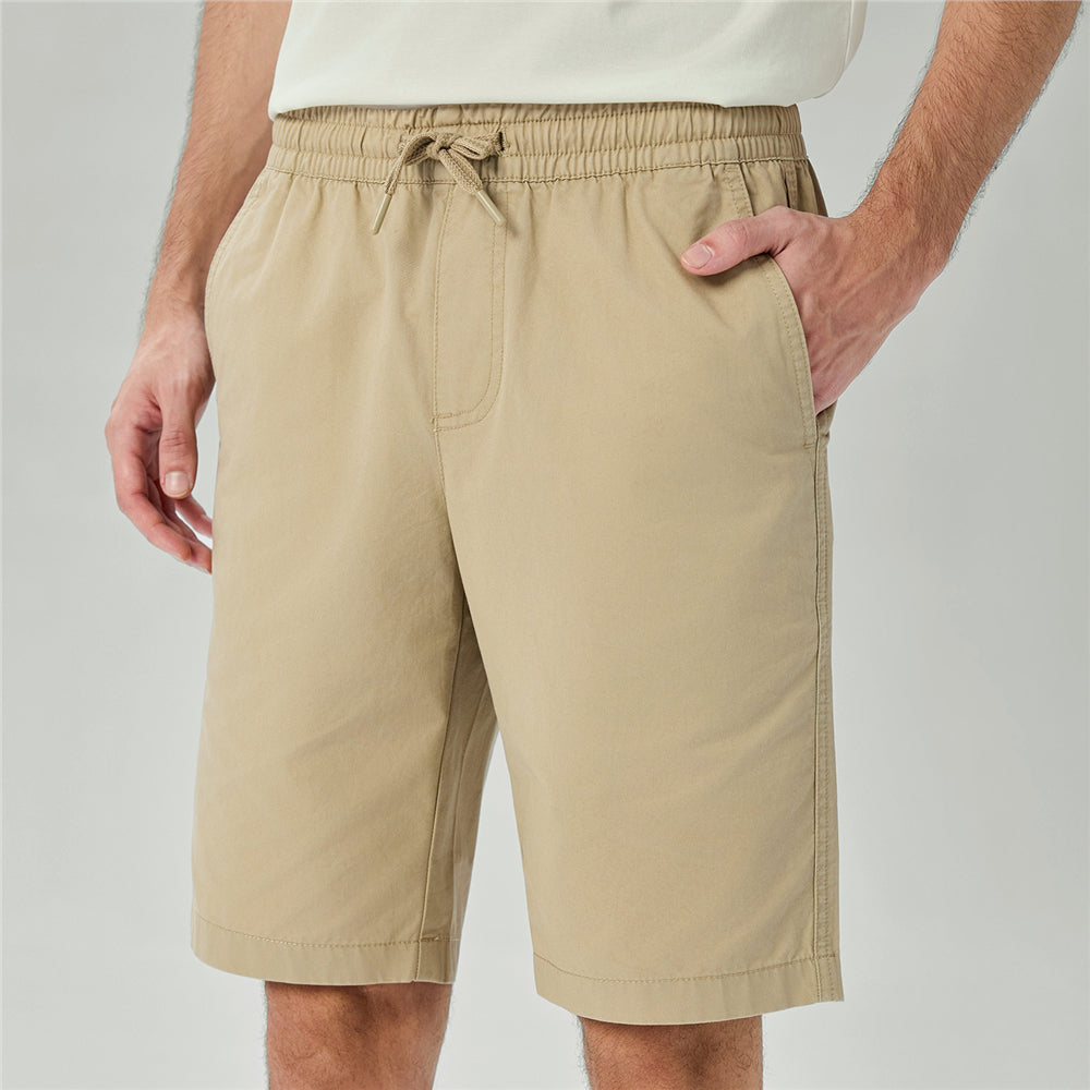 Men's Slim Fit Elastic Waist Bermuda Cotton Twill Mid Rise