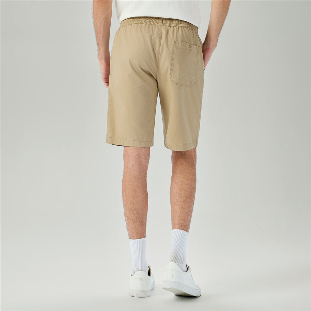 Men's Slim Fit Elastic Waist Bermuda Cotton Twill Mid Rise