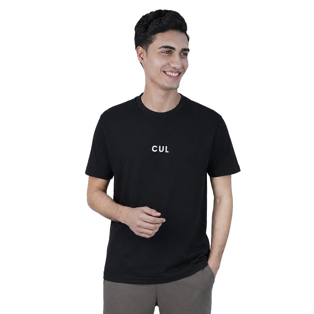 Men Slim Motto Back Printed Cotton Tee