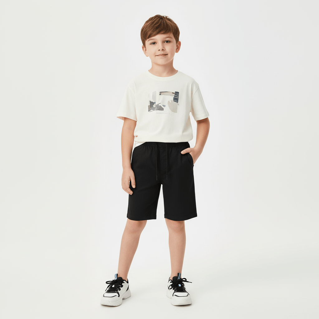 Kid's Cotton Twill Drawstring Shorts With Elastic Waist