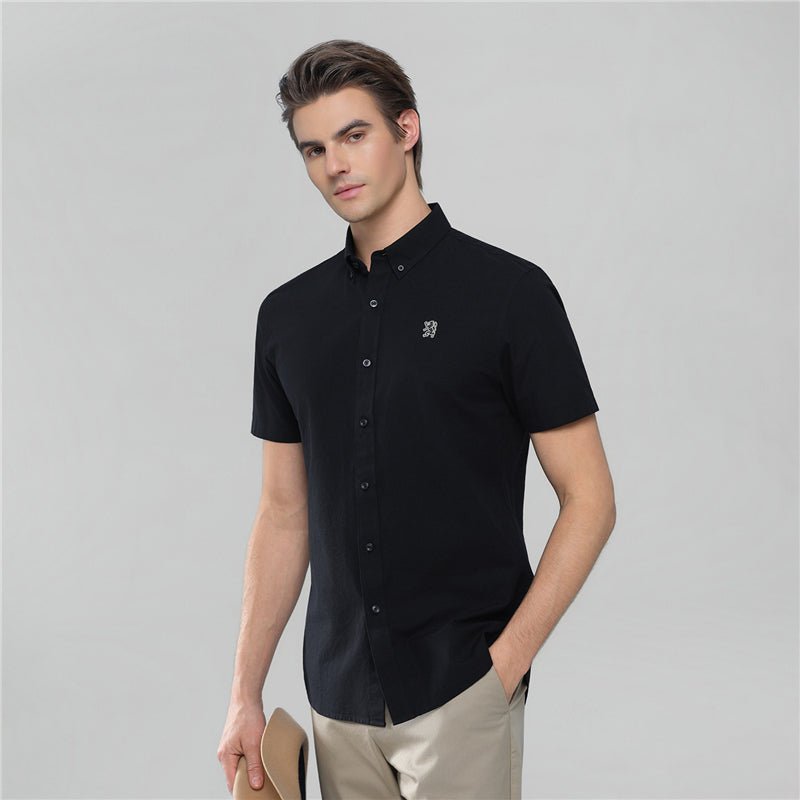 Men's Cotton Oxford Slim Fit Short-Sleeve Shirt with Embroidery