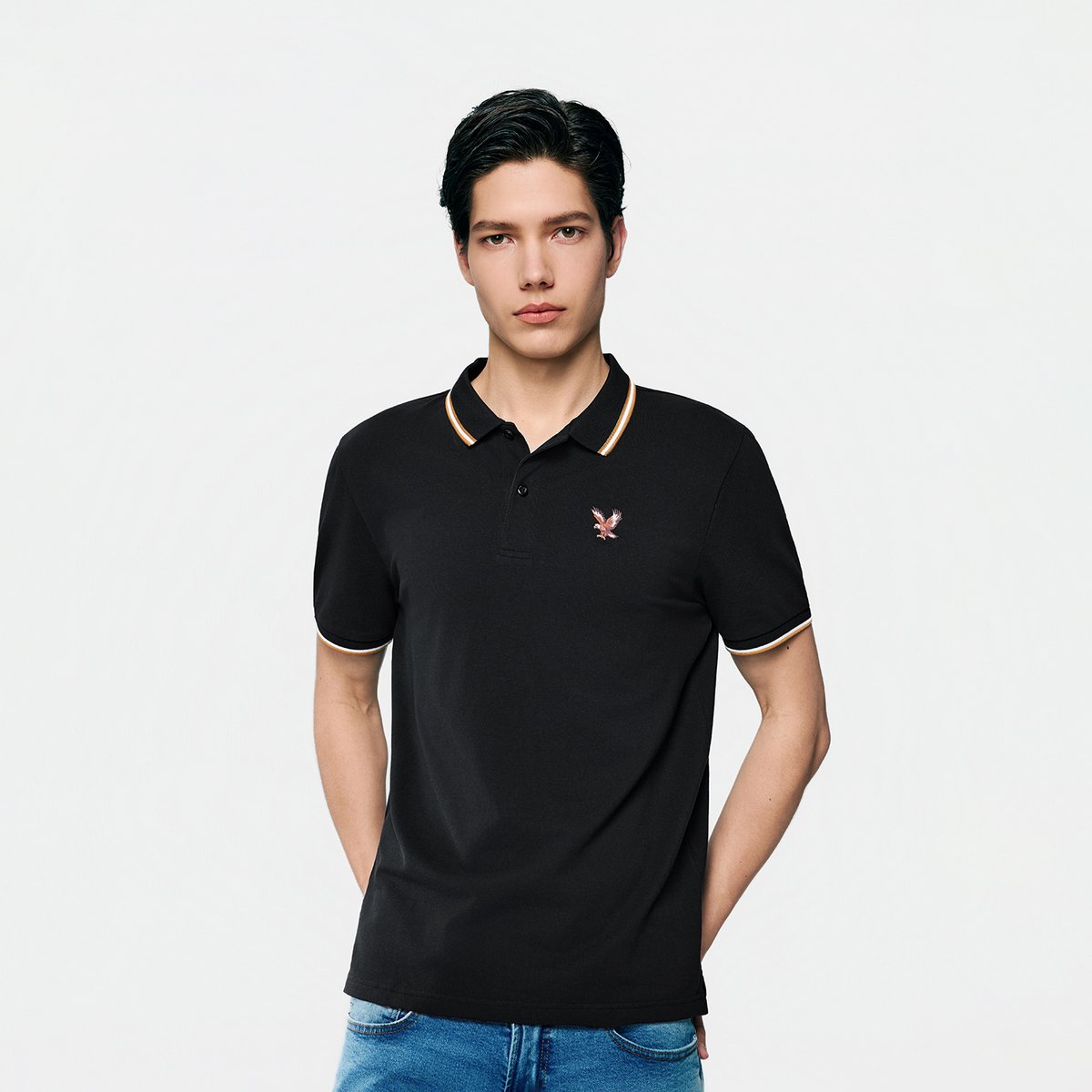Men's Knit Collar Short Sleeve Slim Fit Embroidered Polo