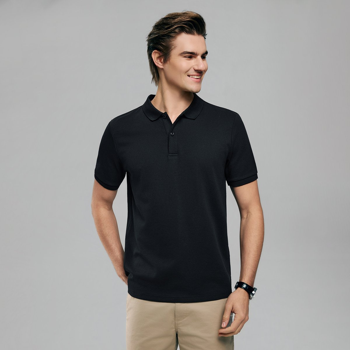Men's Slim Waffle Knit Premium Polo