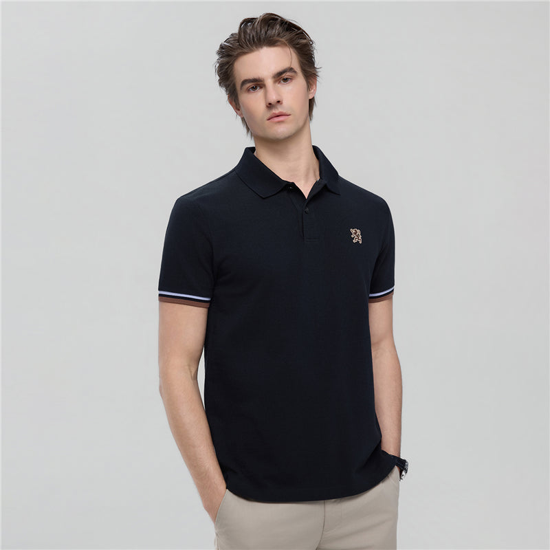 Men's Cotton Slim Performance Polo With Small Lion Embroidery