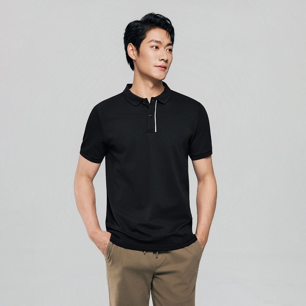 Men's Slim Fit Cool Touch Cotton Nylon Pique Flat Knit Collar Solid Polo