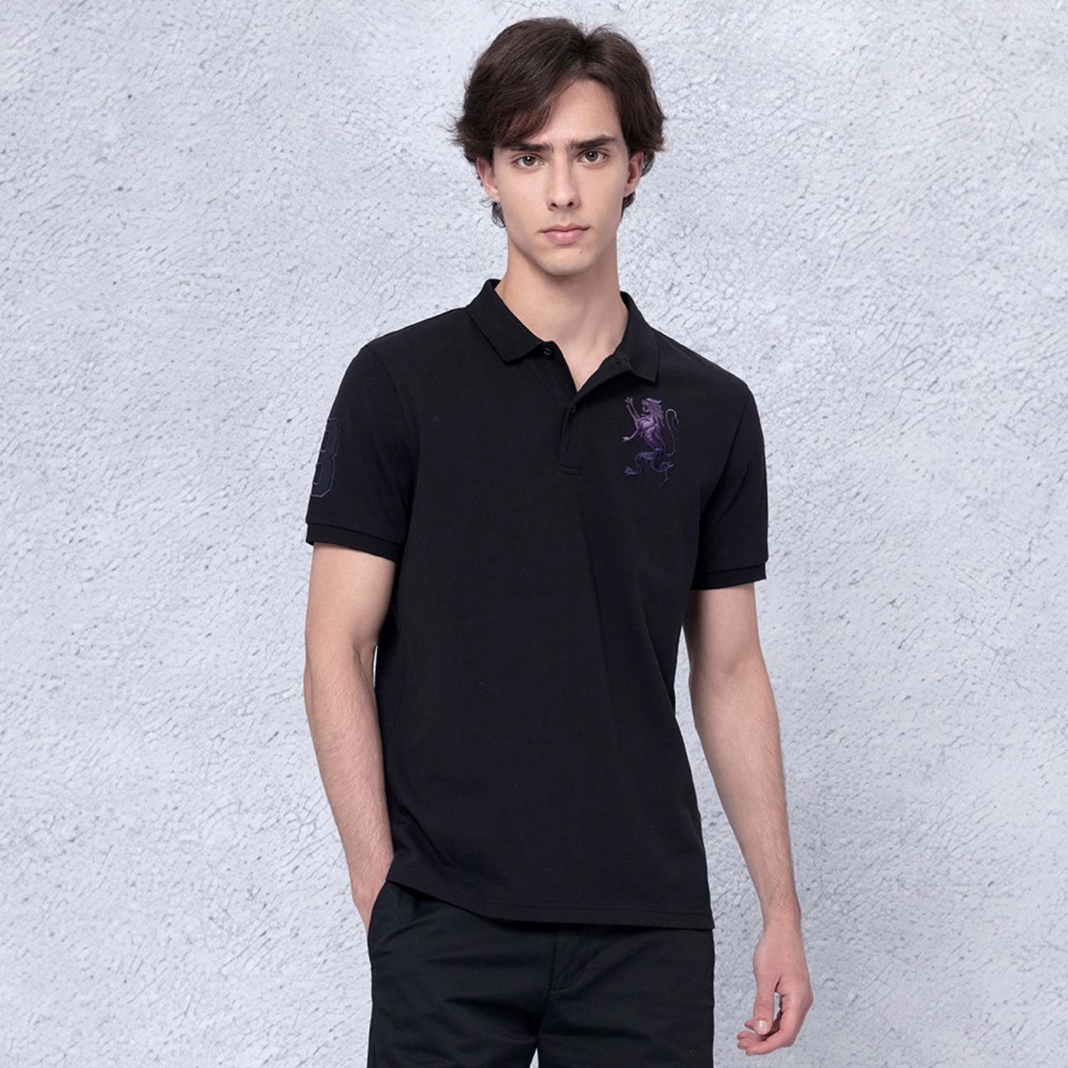 Men's 3D Lion Polo: Slim Fit, Bold Embroidery, Premium Pique