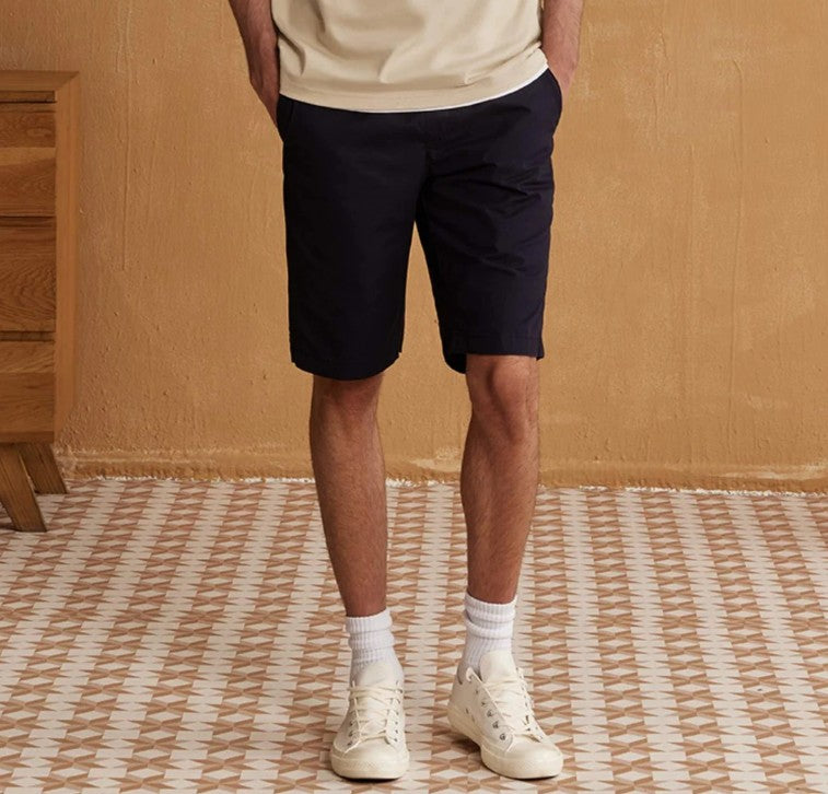 Cotton Twill Mid Rise Slim Triple Elastic Waist Bermuda