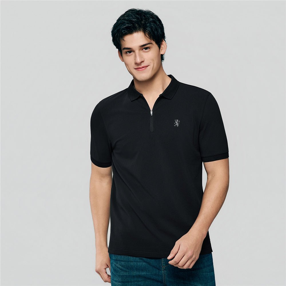 Men's Slim Fit Small Lion Zipper Polo