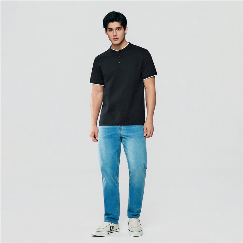 Men's Cotton Jersey Henley Short Sleeve Slim Fit Tee