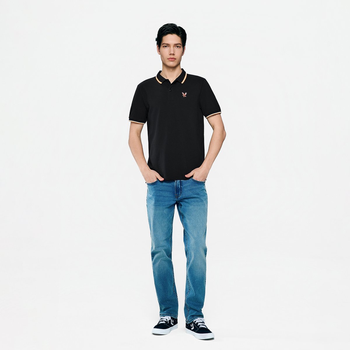 Men's Knit Collar Short Sleeve Slim Fit Embroidered Polo