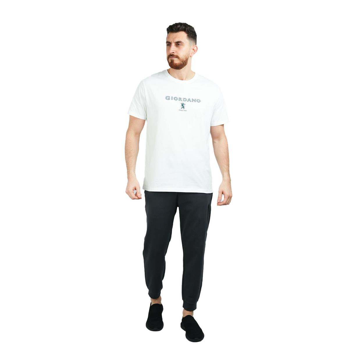 تي شيرت قطني جيرسي بطبعة نحيفة وأكمام قصيرة ورقبة دائرية