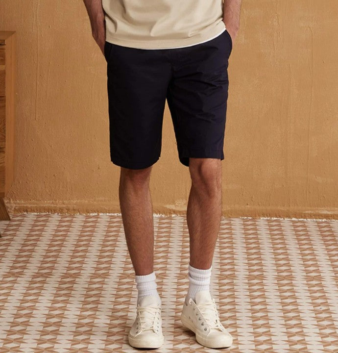 Cotton Twill Mid Rise Slim Triple Elastic Waist Bermuda