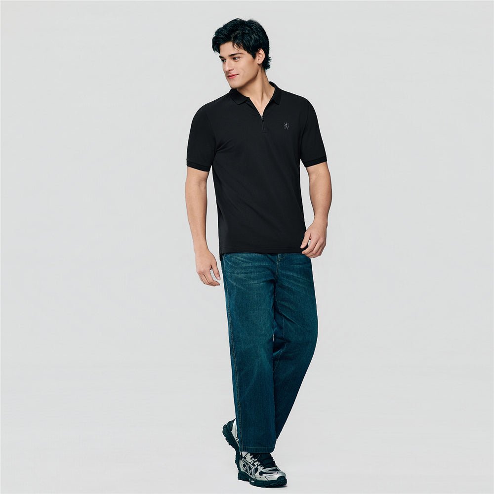 Men's Slim Fit Small Lion Zipper Polo