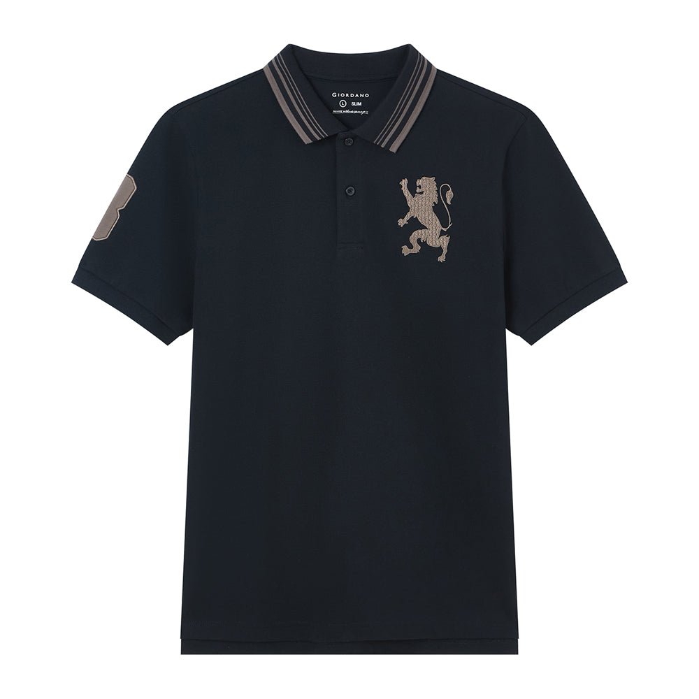Men’s Cotton Slim Polo with 3D Lion Embroidery