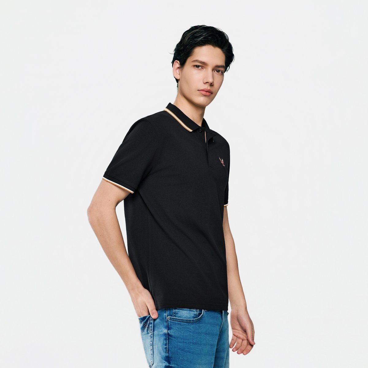 Men's Knit Collar Short Sleeve Slim Fit Embroidered Polo