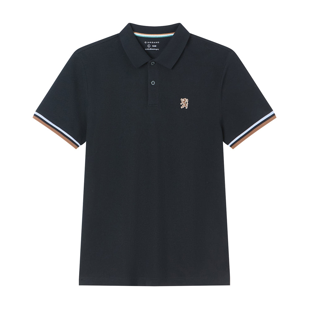 Men's Cotton Slim Performance Polo With Small Lion Embroidery