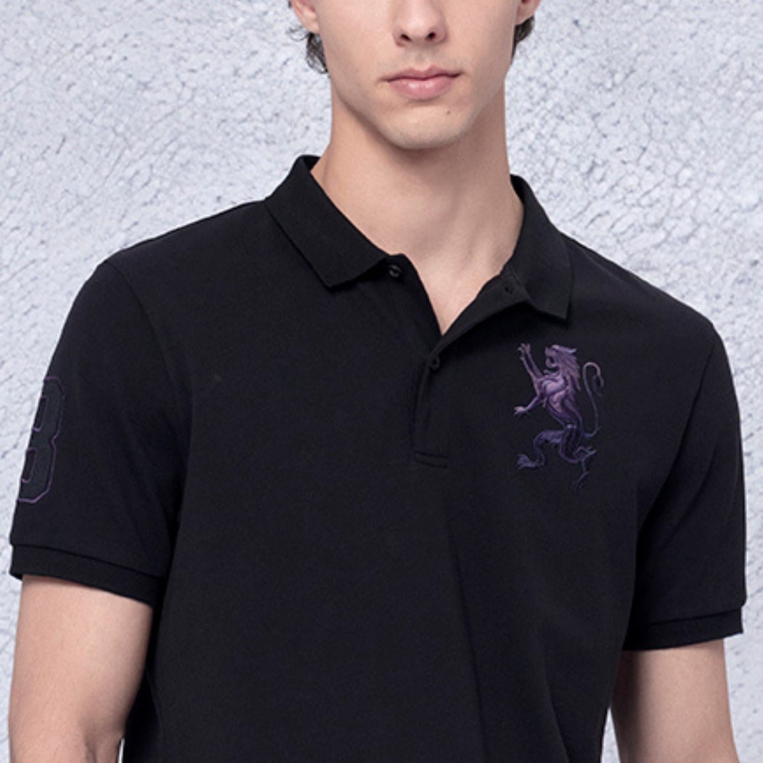 Men's 3D Lion Polo: Slim Fit, Bold Embroidery, Premium Pique