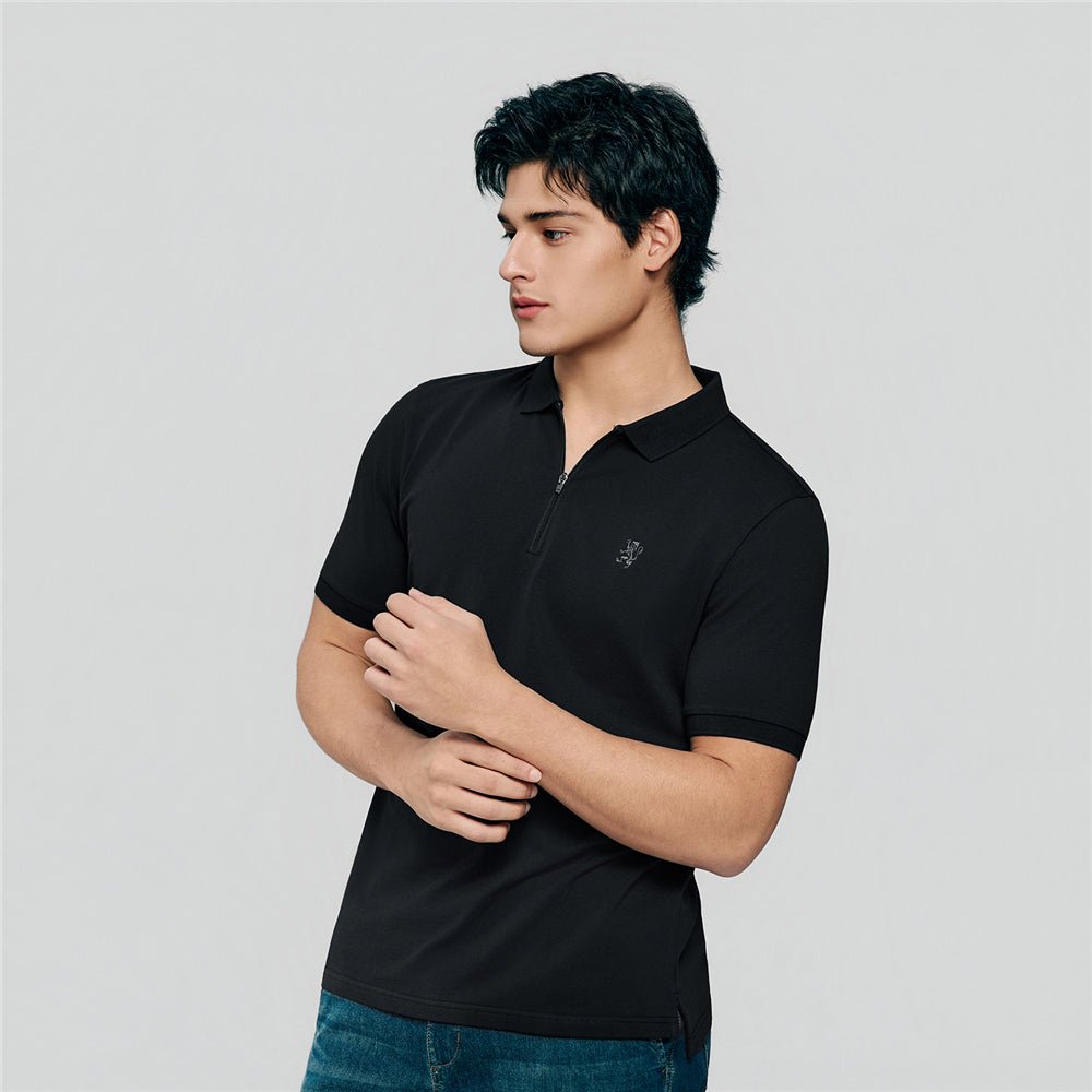 Men's Slim Fit Small Lion Zipper Polo
