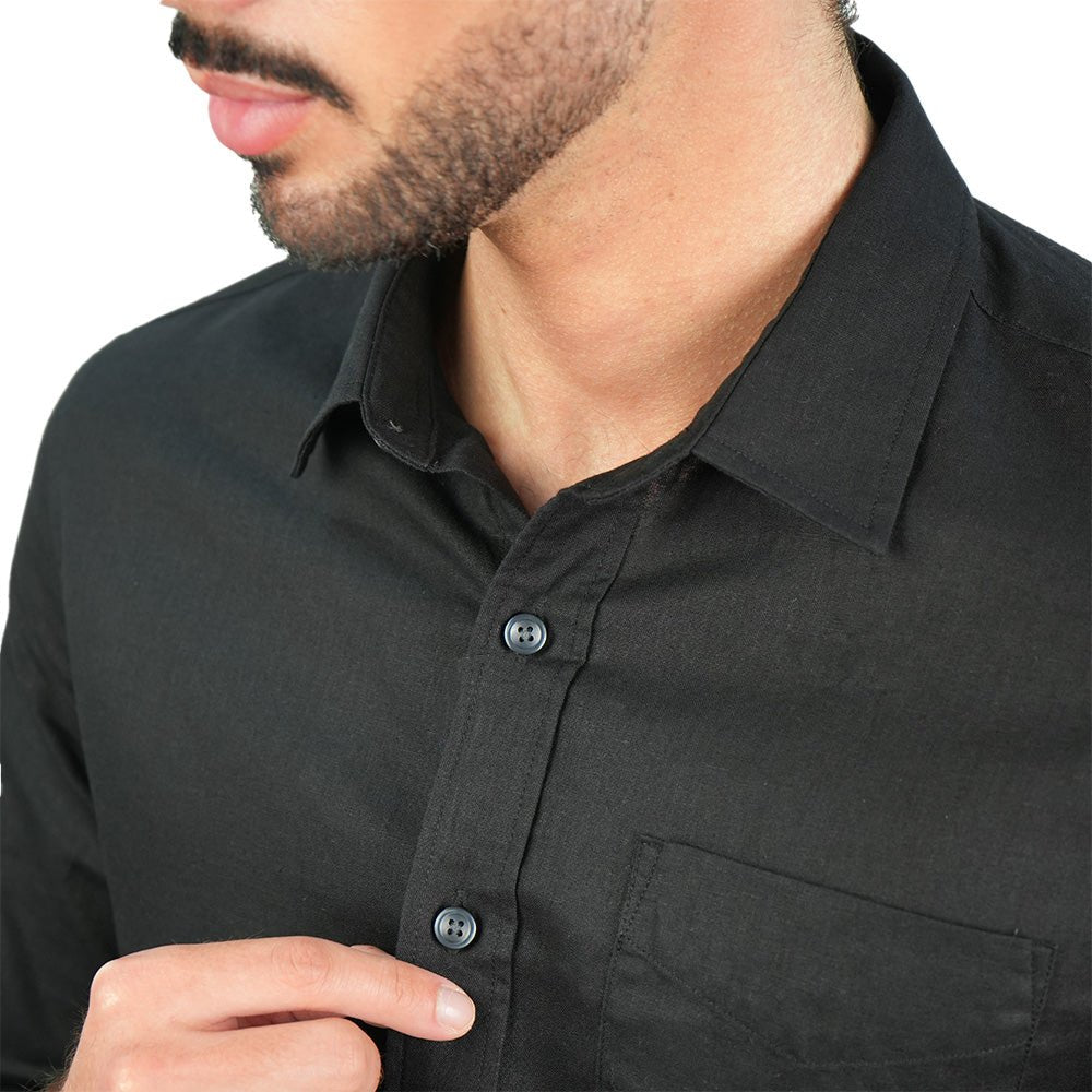Men's Slim Linen Cotton Solid Shirt