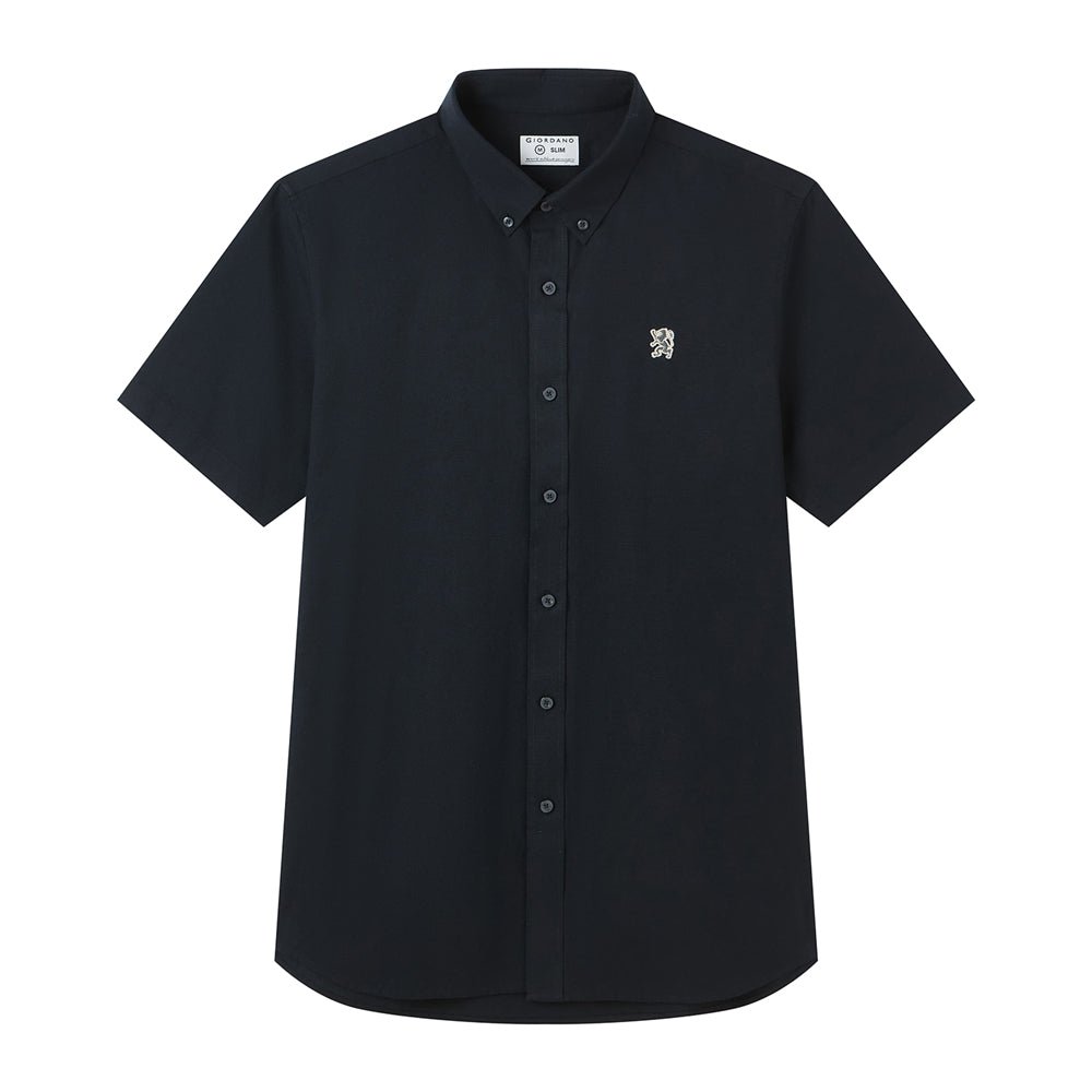 Men's Cotton Oxford Slim Fit Short-Sleeve Shirt with Embroidery