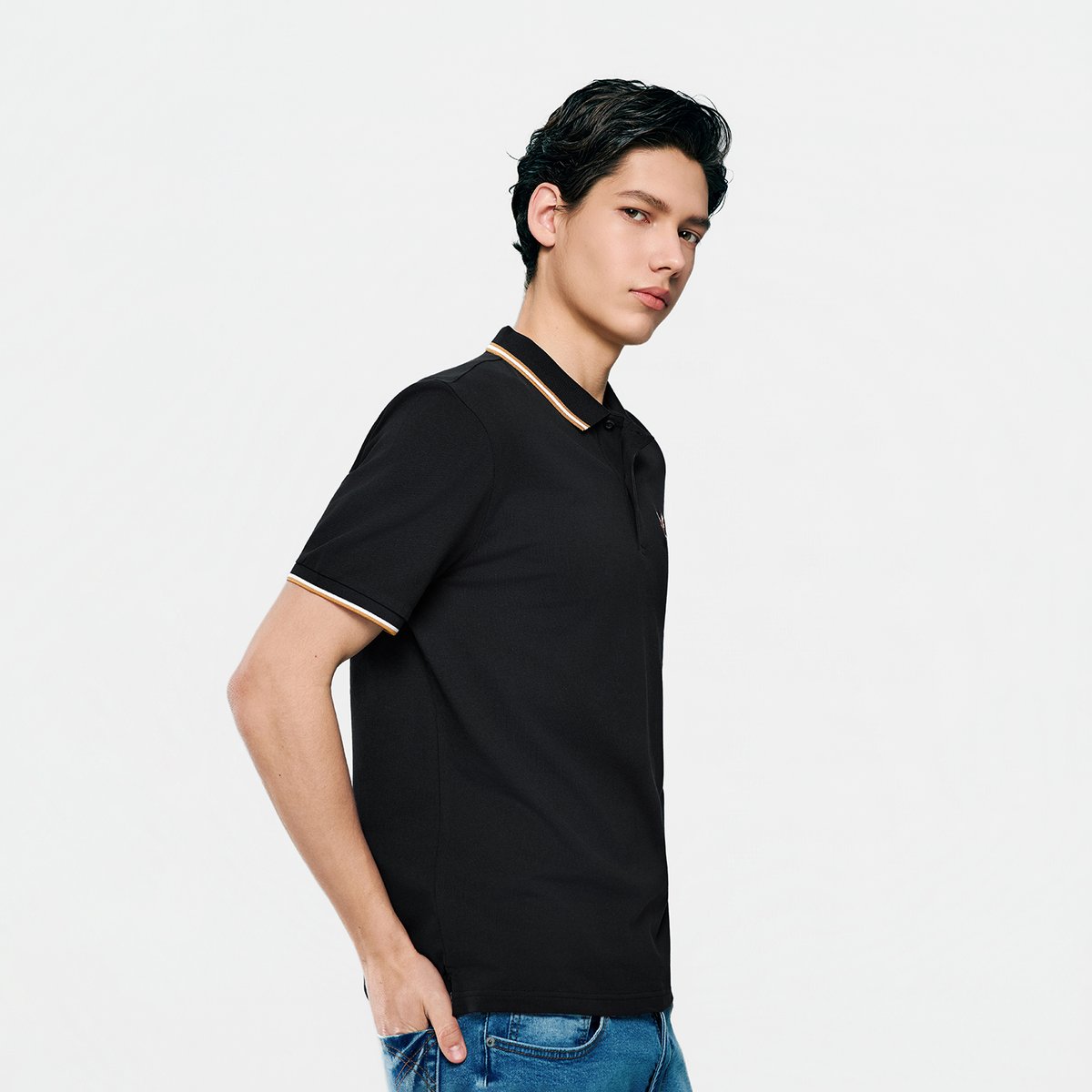 Men's Knit Collar Short Sleeve Slim Fit Embroidered Polo