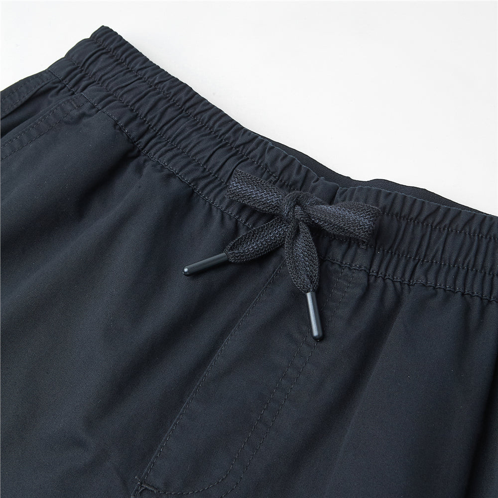 Men's Slim Fit Elastic Waist Bermuda Cotton Twill Mid Rise