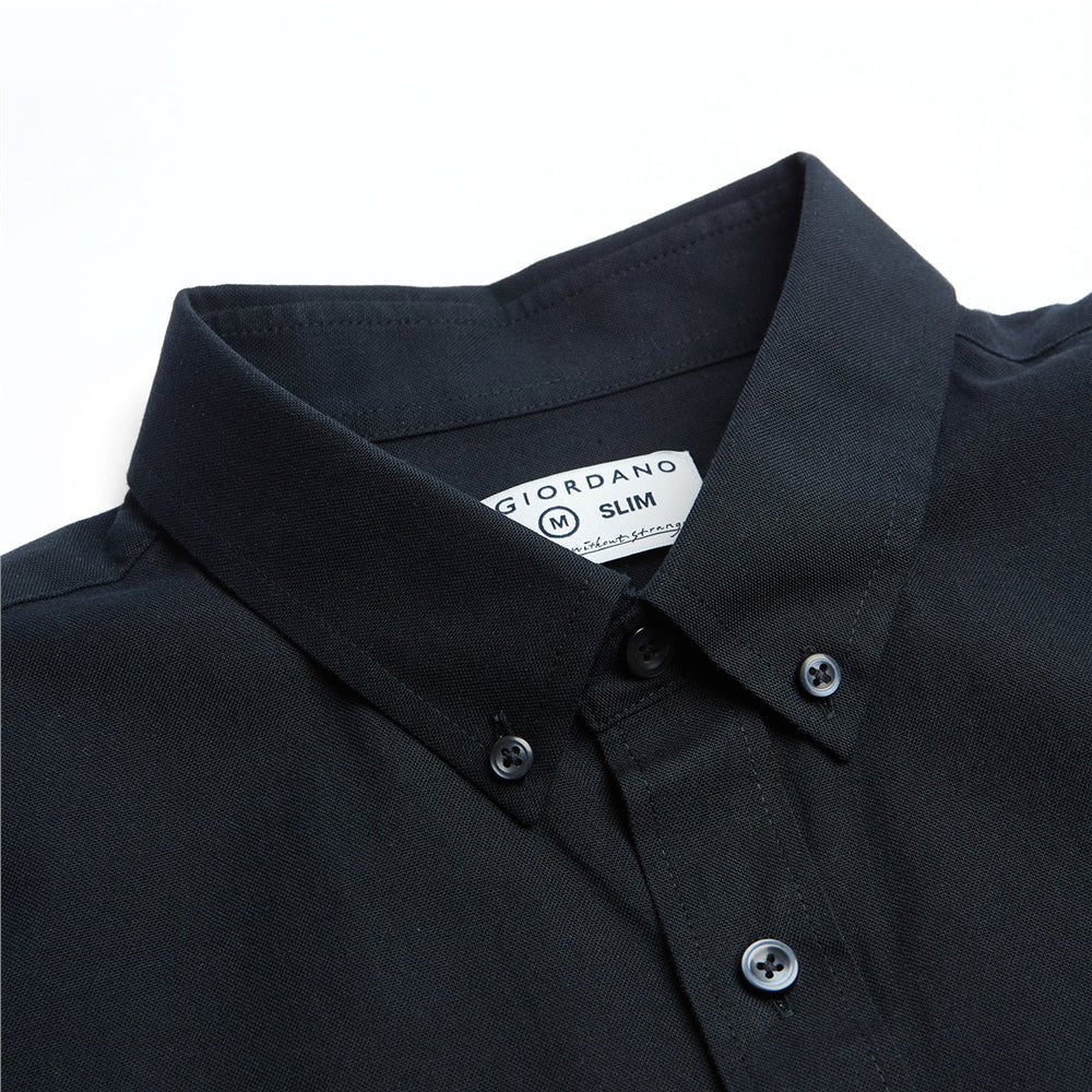 Men's Cotton Oxford Slim Fit Short-Sleeve Shirt with Embroidery