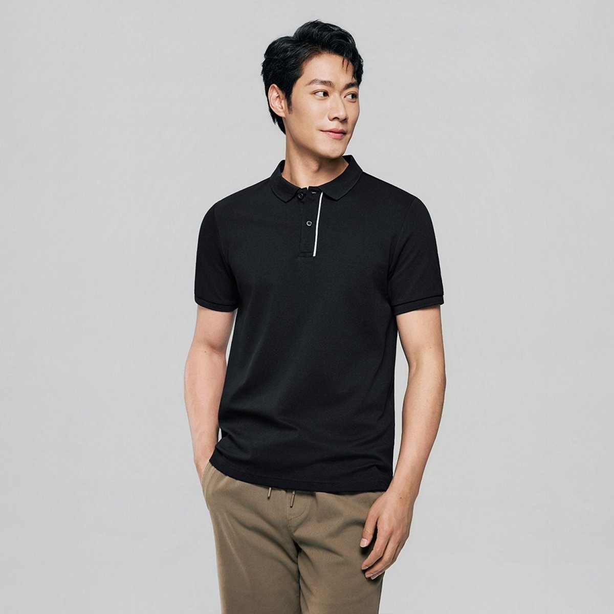 Men's Slim Fit Cool Touch Cotton Nylon Pique Flat Knit Collar Solid Polo