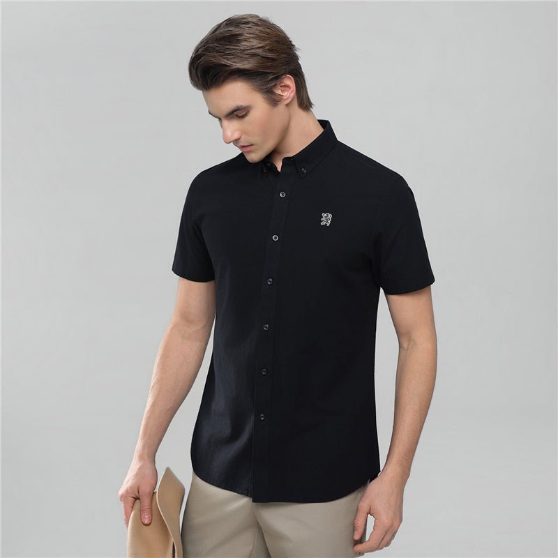 Men's Cotton Oxford Slim Fit Short-Sleeve Shirt with Embroidery