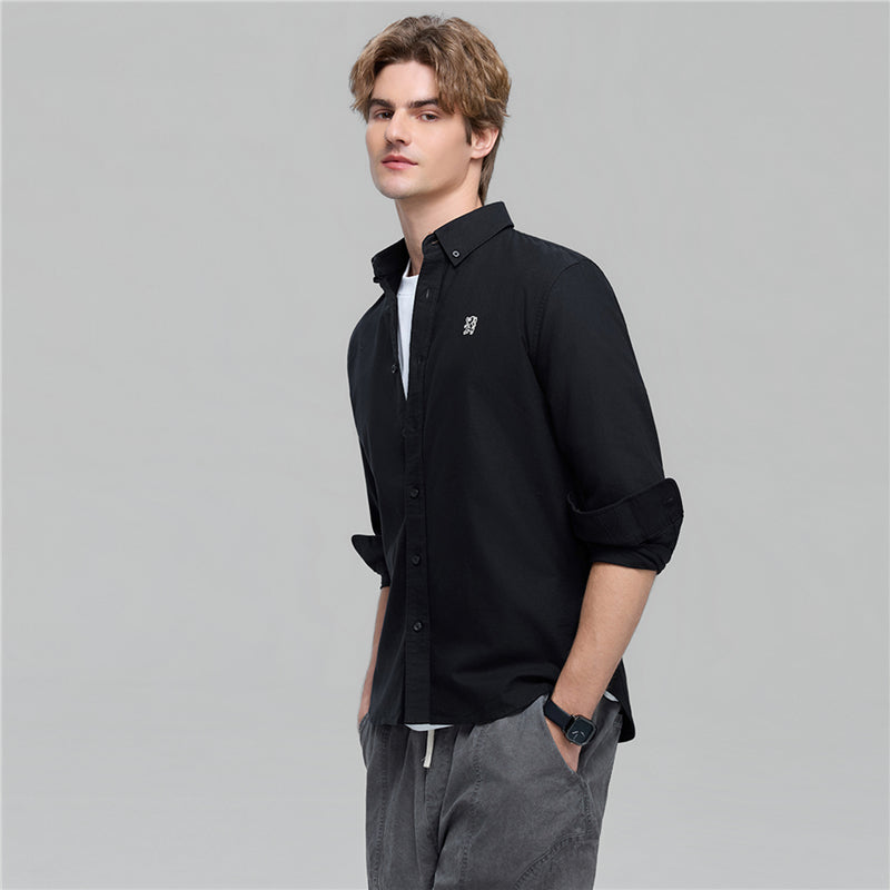 Men's Cotton Slim Oxford Shirt With Embroidery