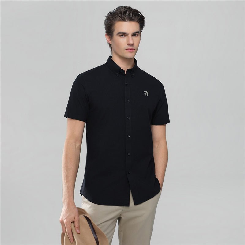 Men's Cotton Oxford Slim Fit Short-Sleeve Shirt with Embroidery