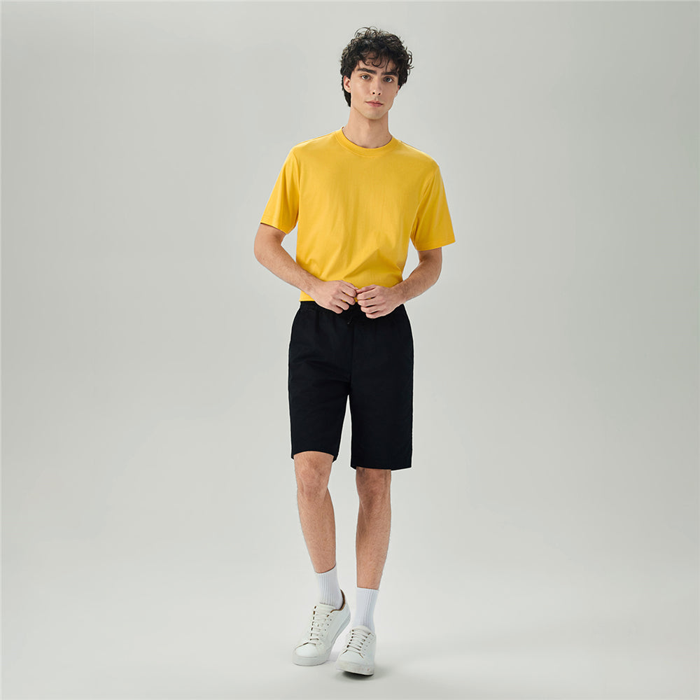 Men's Slim Fit Elastic Waist Bermuda Cotton Twill Mid Rise
