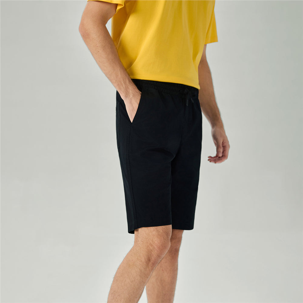 Men's Slim Fit Elastic Waist Bermuda Cotton Twill Mid Rise