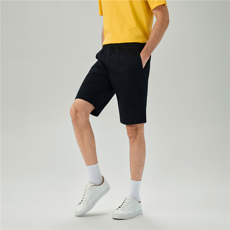 Men's Slim Fit Elastic Waist Bermuda Cotton Twill Mid Rise