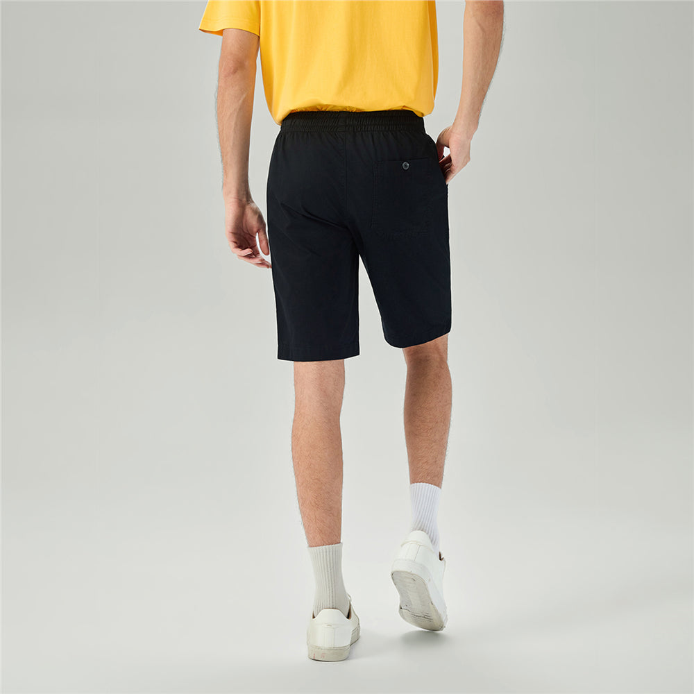 Men's Slim Fit Elastic Waist Bermuda Cotton Twill Mid Rise