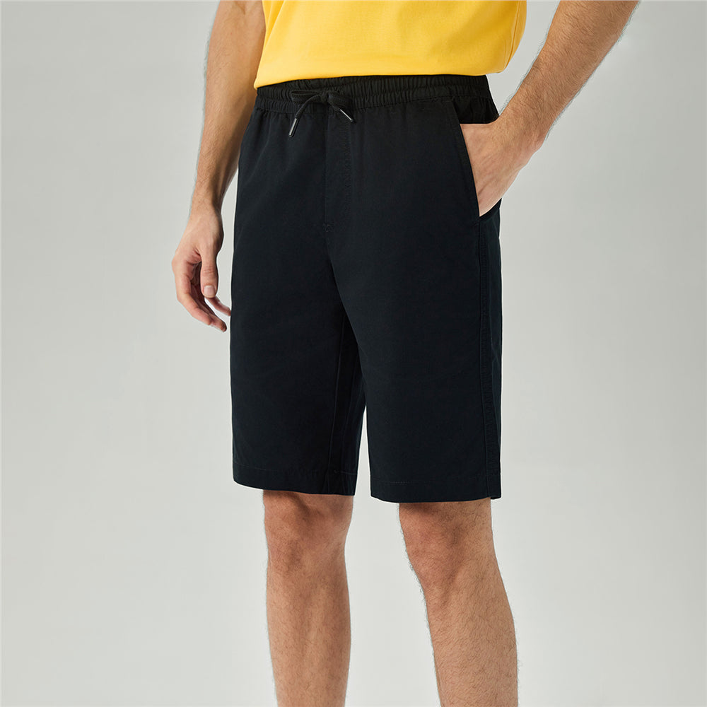 Men's Slim Fit Elastic Waist Bermuda Cotton Twill Mid Rise