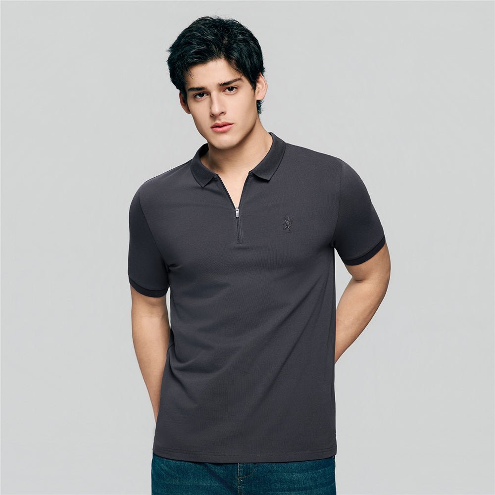 Men's Slim Fit Small Lion Zipper Polo