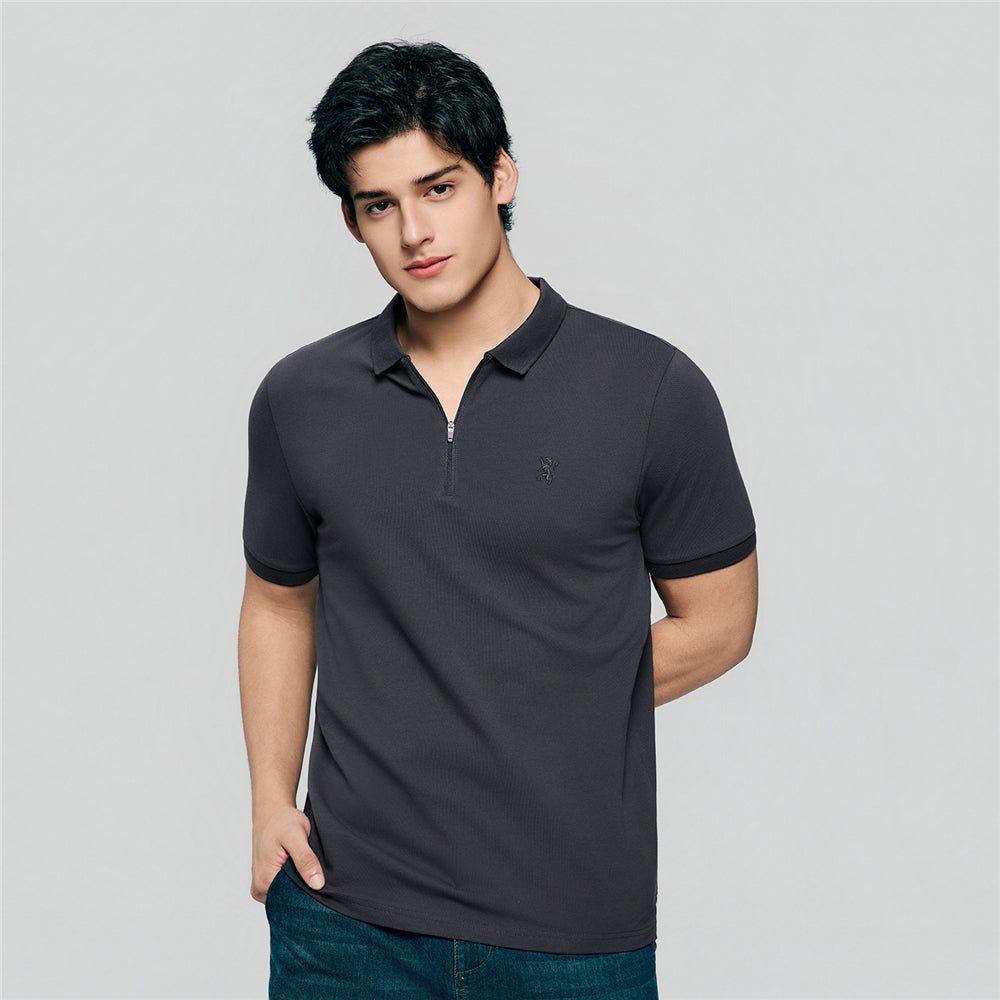 Men's Slim Fit Small Lion Zipper Polo