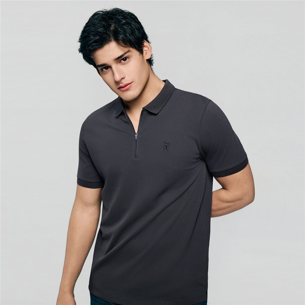Men's Slim Fit Small Lion Zipper Polo