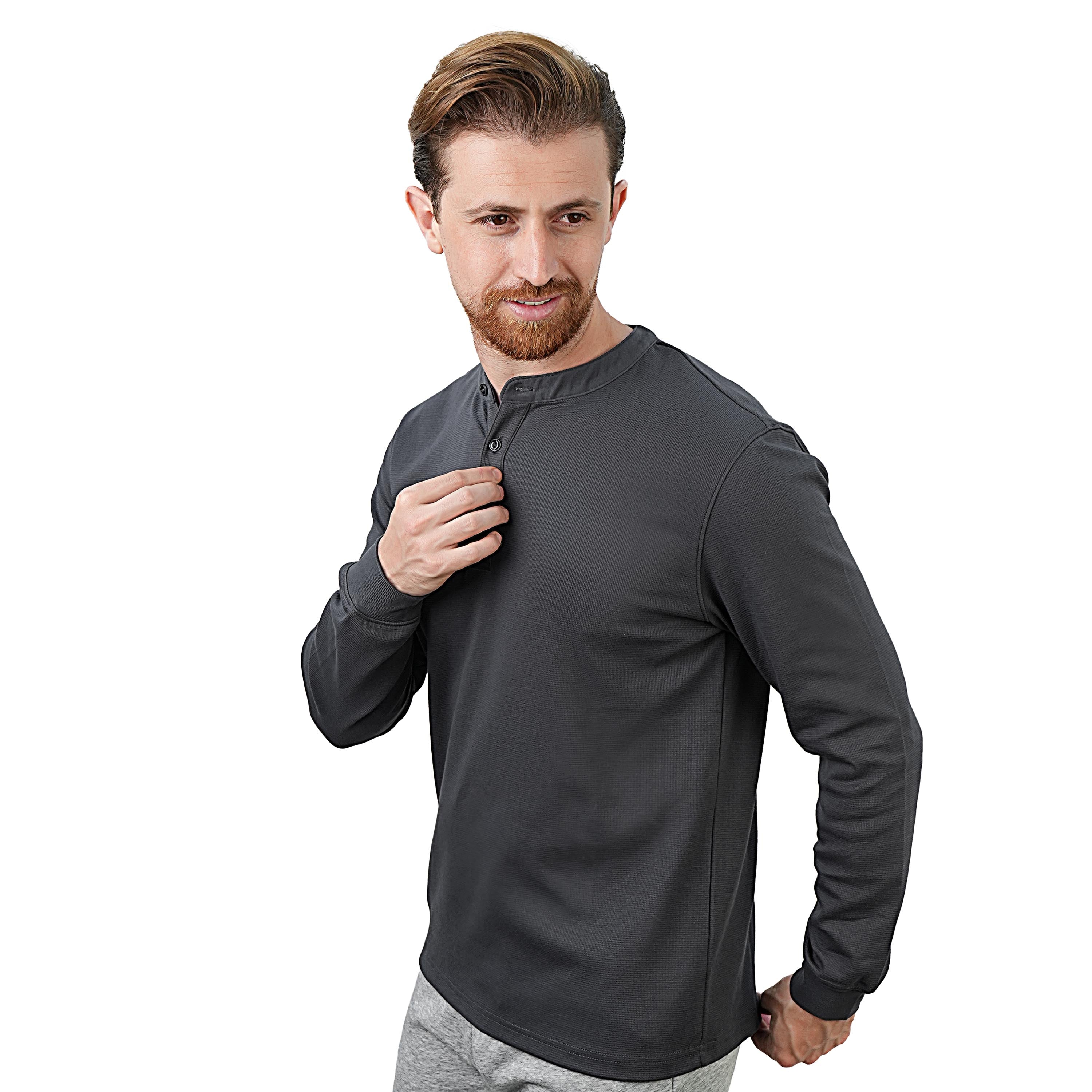 Men's Long Sleeve Stretch Waffle Henley Tee