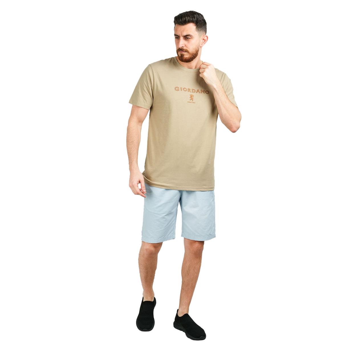 تي شيرت قطني جيرسي بطبعة نحيفة وأكمام قصيرة ورقبة دائرية