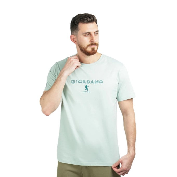 تي شيرت قطني جيرسي بطبعة نحيفة وأكمام قصيرة ورقبة دائرية